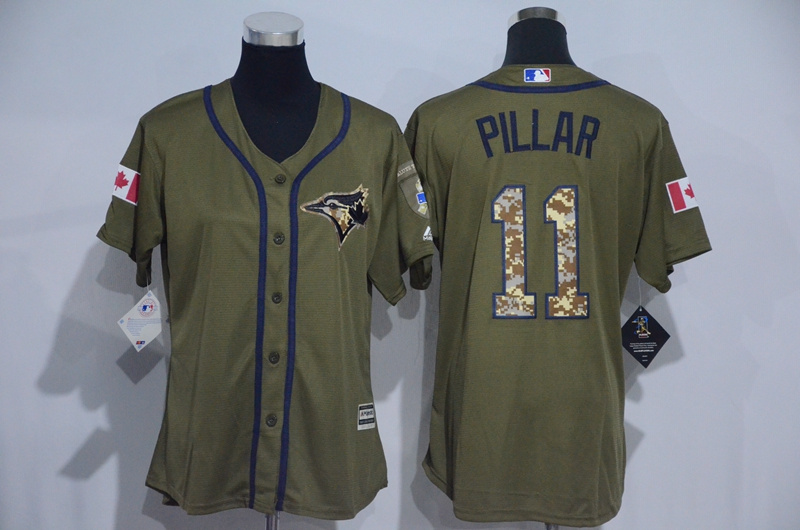 Womens 2017 MLB Toronto Blue Jays #11 Pillar Green Salute to Service Stitched Baseball Jersey->->Women Jersey